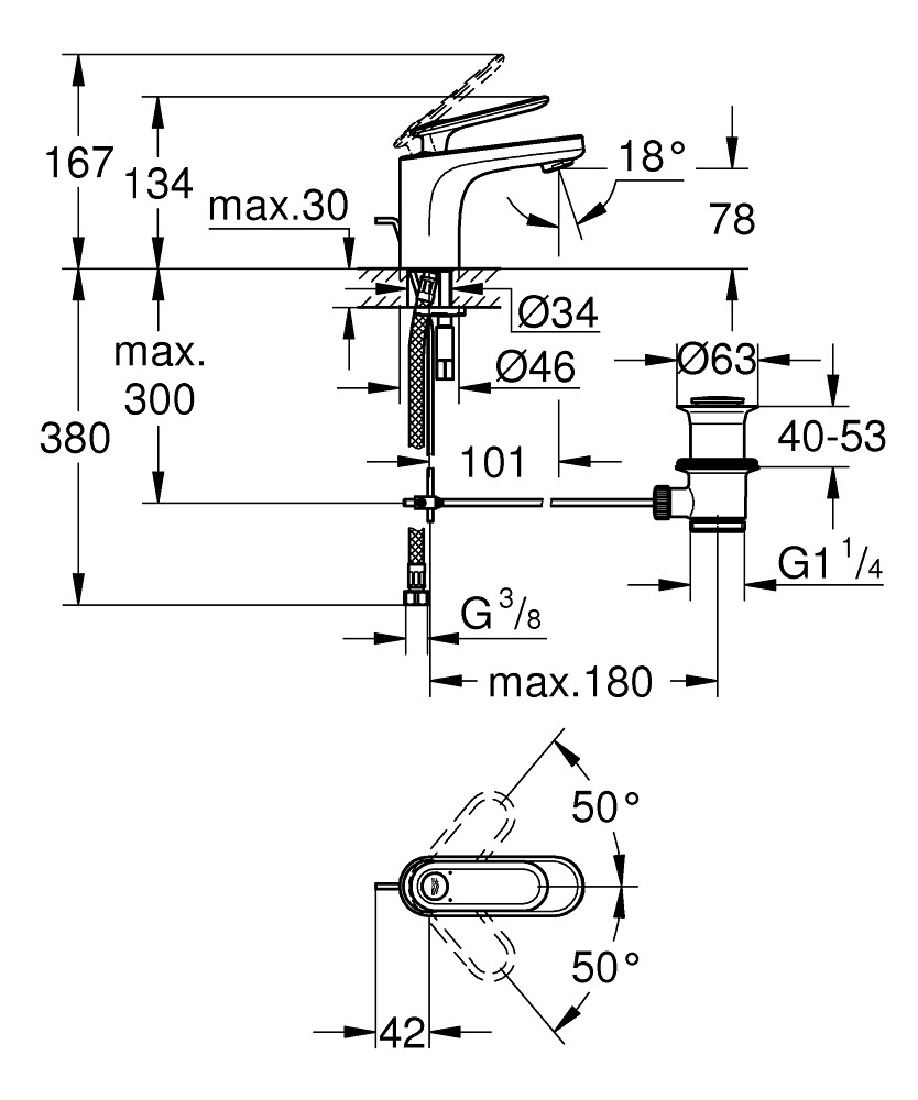 Bản Vẽ Vòi Chậu Grohe 1 Lỗ 32183000 Veris S-SIZE