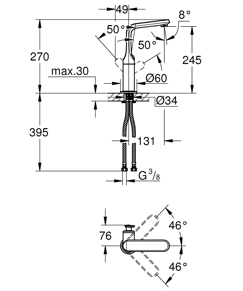 Bản Vẽ Vòi Chậu Grohe 1 Lỗ 32187000 Veris L-SIZE