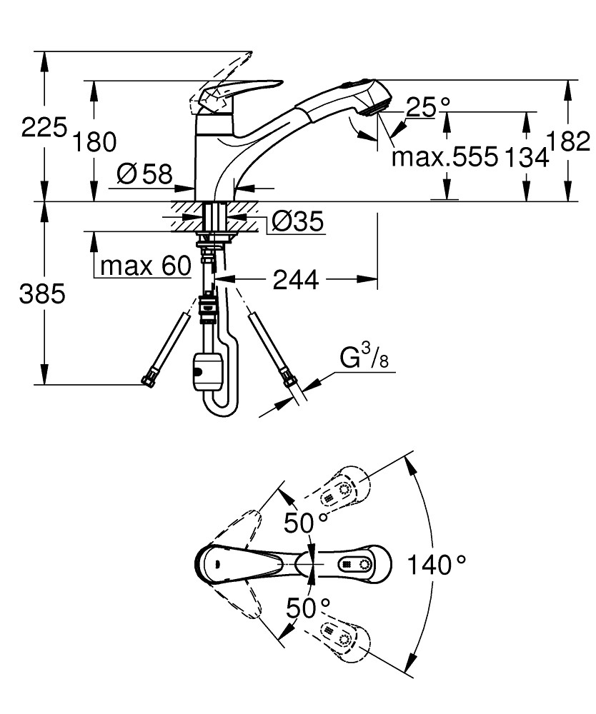 Bản Vẽ Vòi Bếp Nóng Lạnh Grohe 32257001 Eurodisc