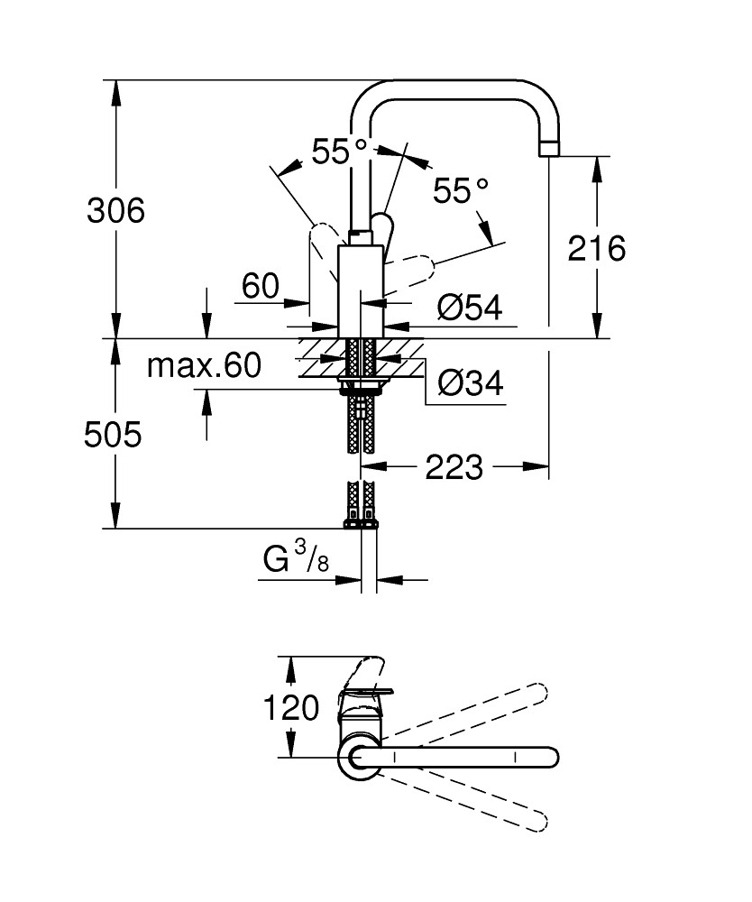 Bản Vẽ Vòi Bếp Nóng Lạnh Grohe 32259002