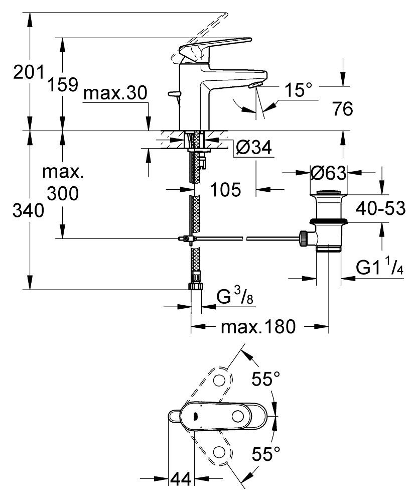 Bản Vẽ Vòi Chậu Grohe 1 Lỗ 3261220L Europlus S-SIZE