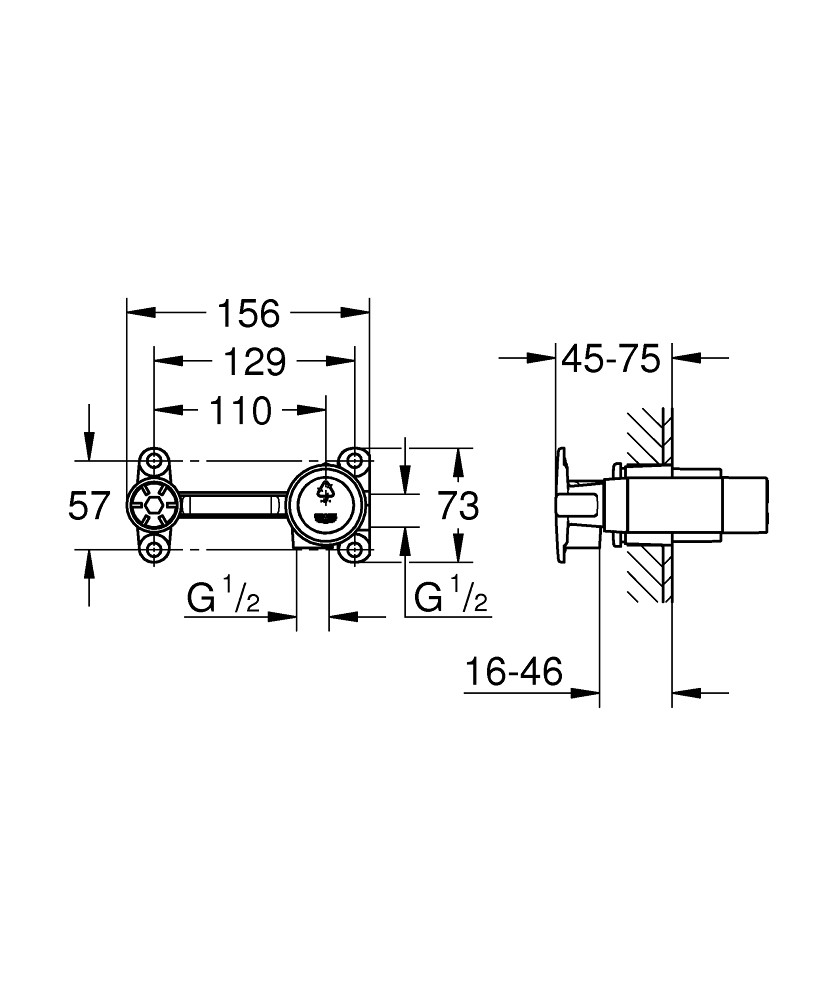 Bản Vẽ Bộ Trộn Nhiệt Âm Tường Cho Vòi Lavabo Grohe 32635000