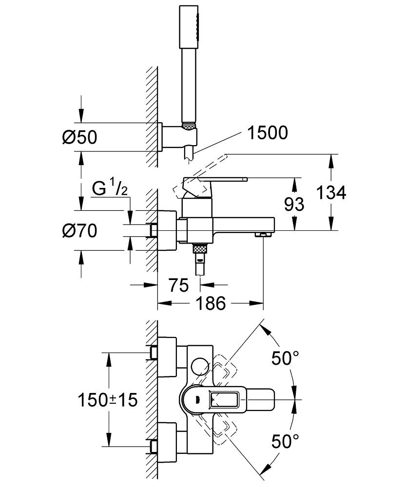 Bản Vẽ Sen Tắm Grohe 32639000 Quadra, Nóng Lạnh