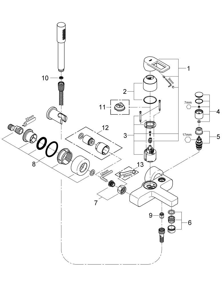 Phụ Kiện Lắp Đặt Bản Vẽ Sen Tắm Grohe 32639000 Quadra