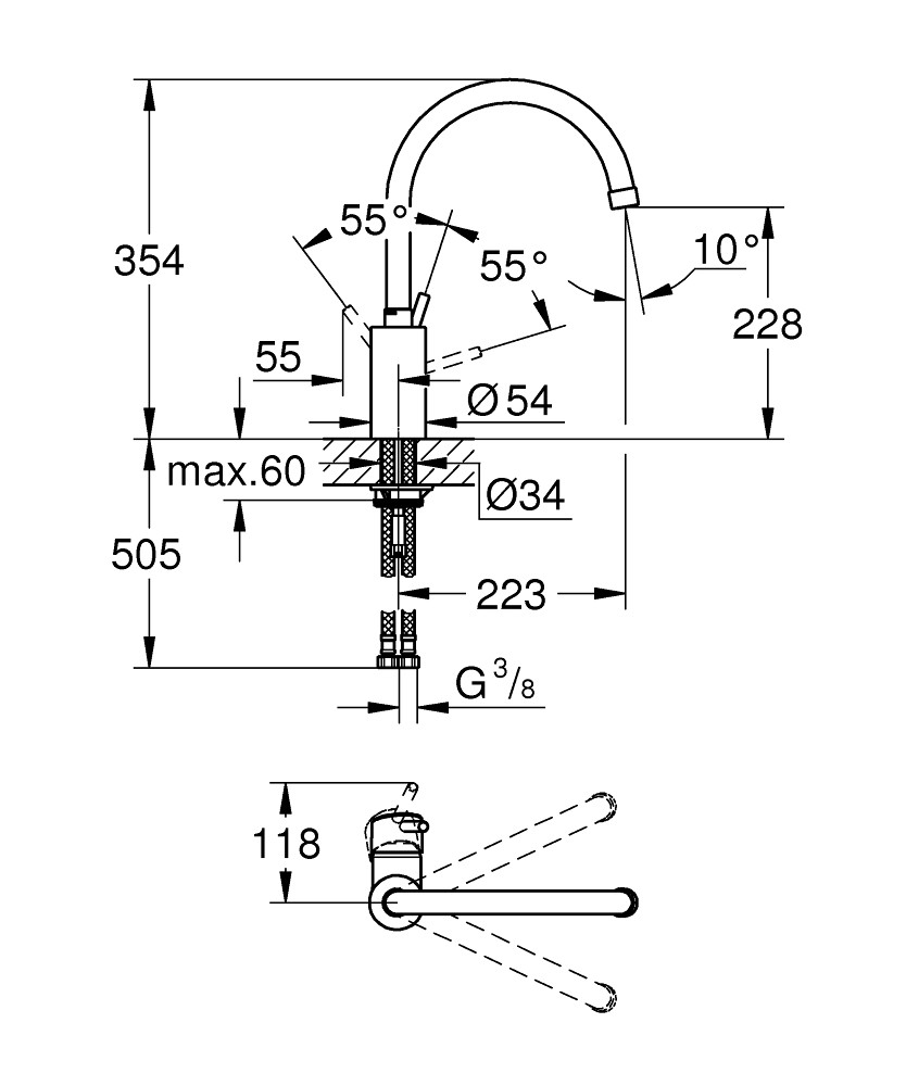 Bản Vẽ Vòi Bếp Nóng Lạnh Grohe 32661001 Concetto