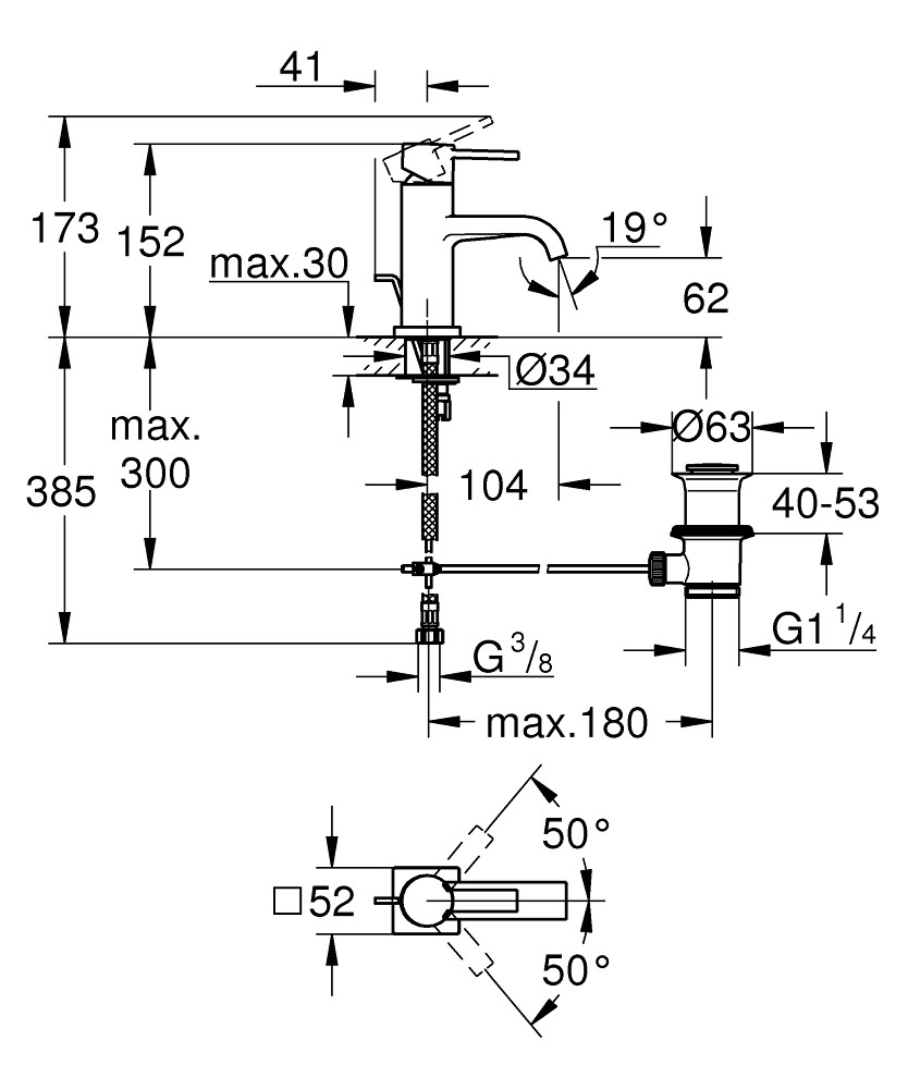 Bản Vẽ Vòi Chậu Grohe 1 Lỗ 32757000 Nóng Lạnh