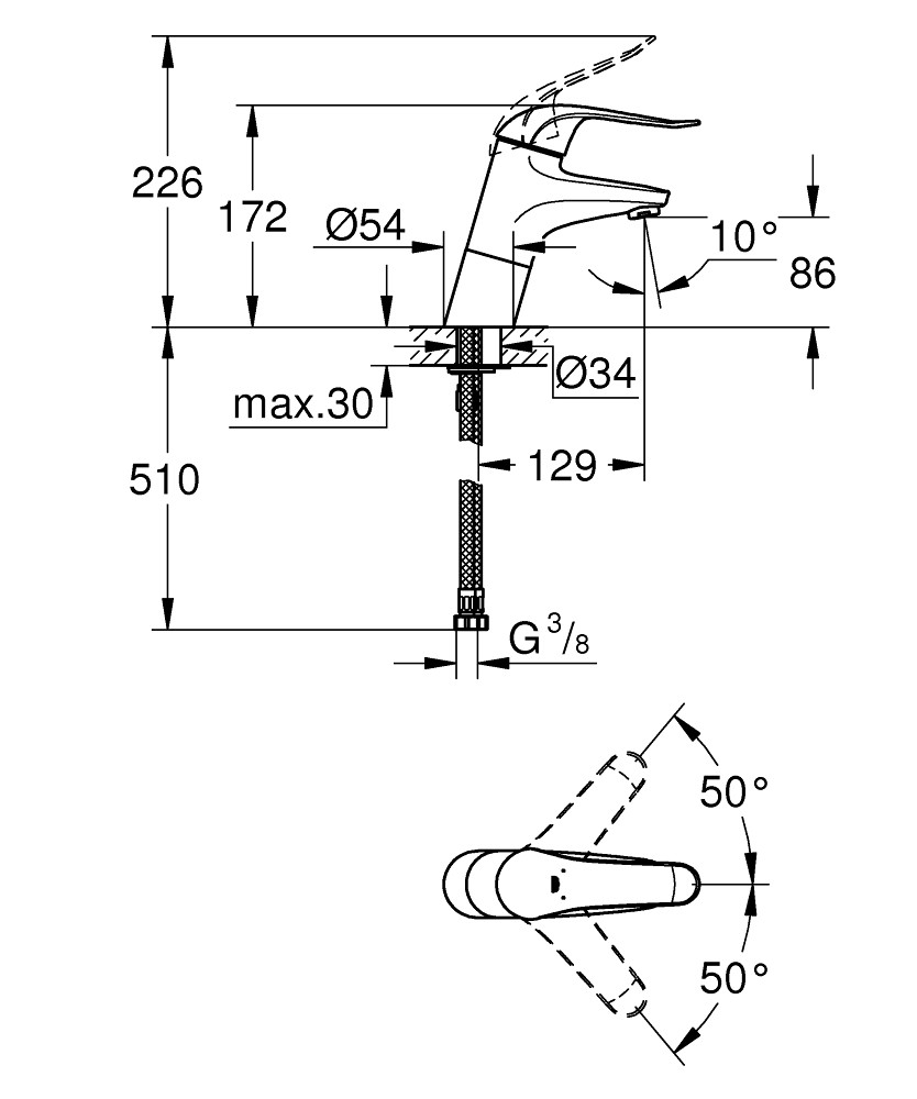 Bản Vẽ Vòi Chậu Grohe 1 Lỗ 32765000 Nóng Lạnh