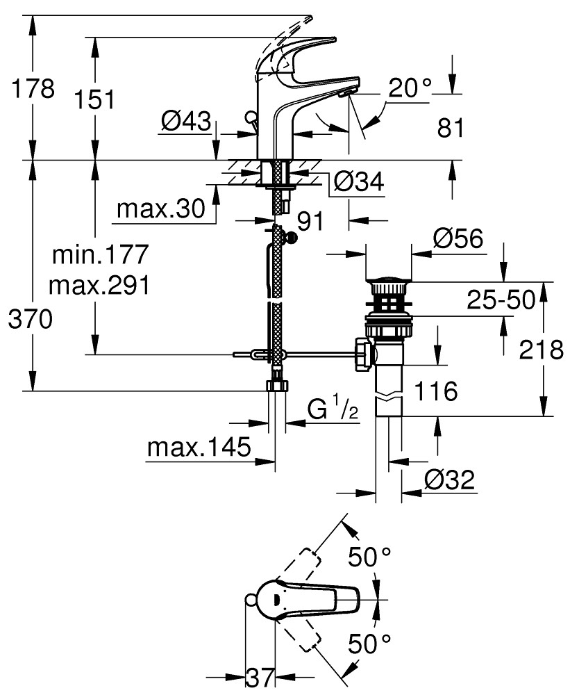 Bản Vẽ Vòi Chậu Grohe 1 Lỗ 32805000