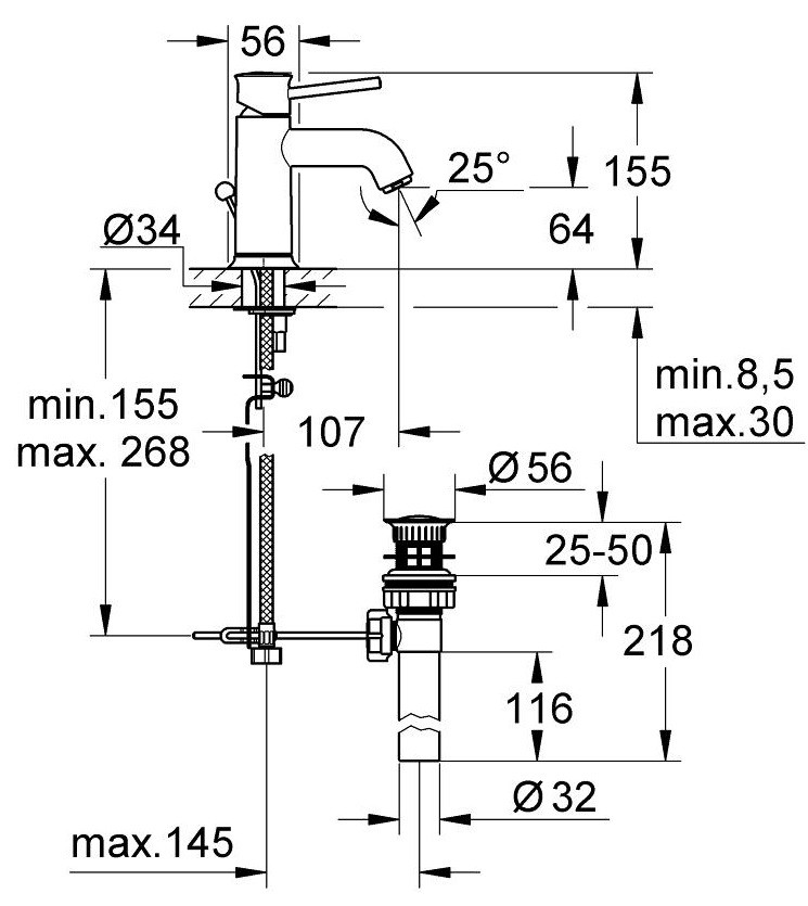 Bản Vẽ Vòi Chậu Grohe 1 Lỗ 32862000