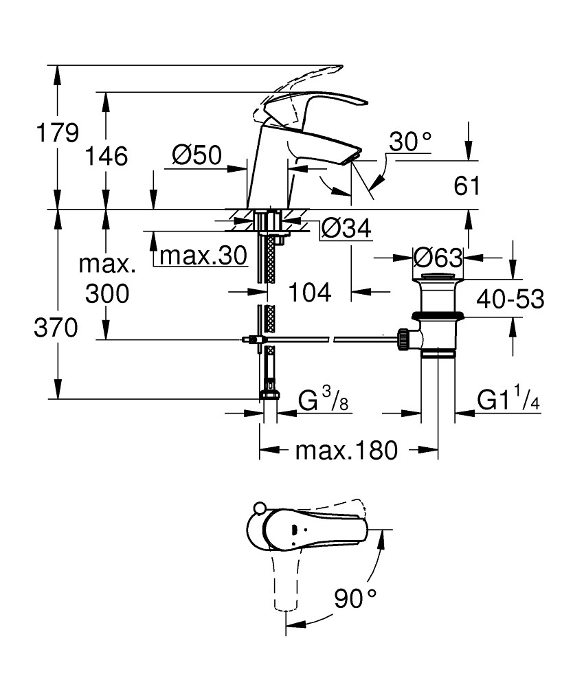 Bản Vẽ Vòi Chậu Grohe 1 Lỗ 32926002 Nóng Lạnh