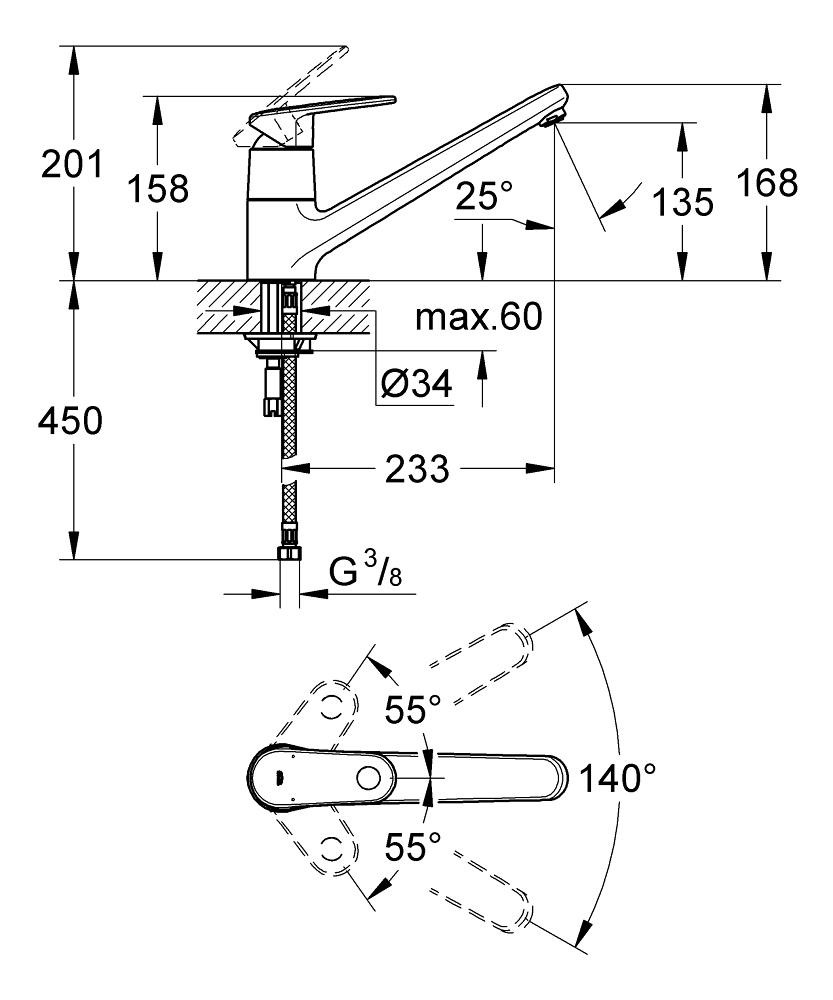 Bản Vẽ Vòi Bếp Nóng Lạnh Grohe 32941002 Europlus