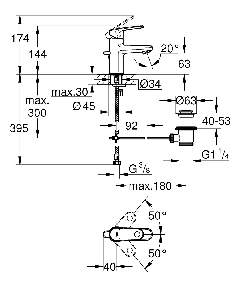 Bản Vẽ Vòi Chậu Grohe 1 Lỗ 33156002 Nóng Lạnh