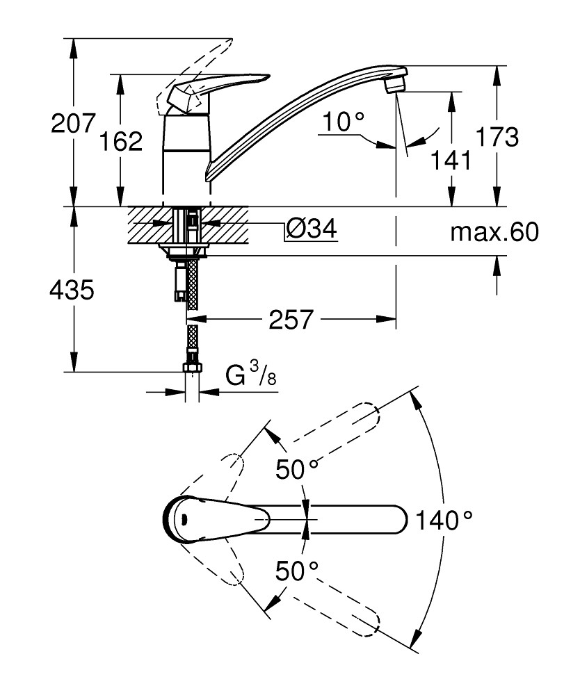 Bản Vẽ Vòi Bếp Nóng Lạnh Grohe 33770001 Eurodisc