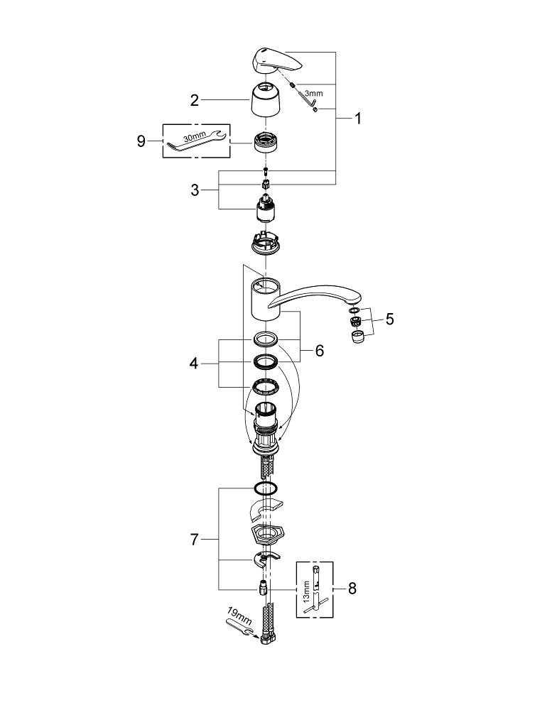 Phụ Kiện Lắp Đặt Vòi Bếp Nóng Lạnh Grohe 33770001 Eurodisc