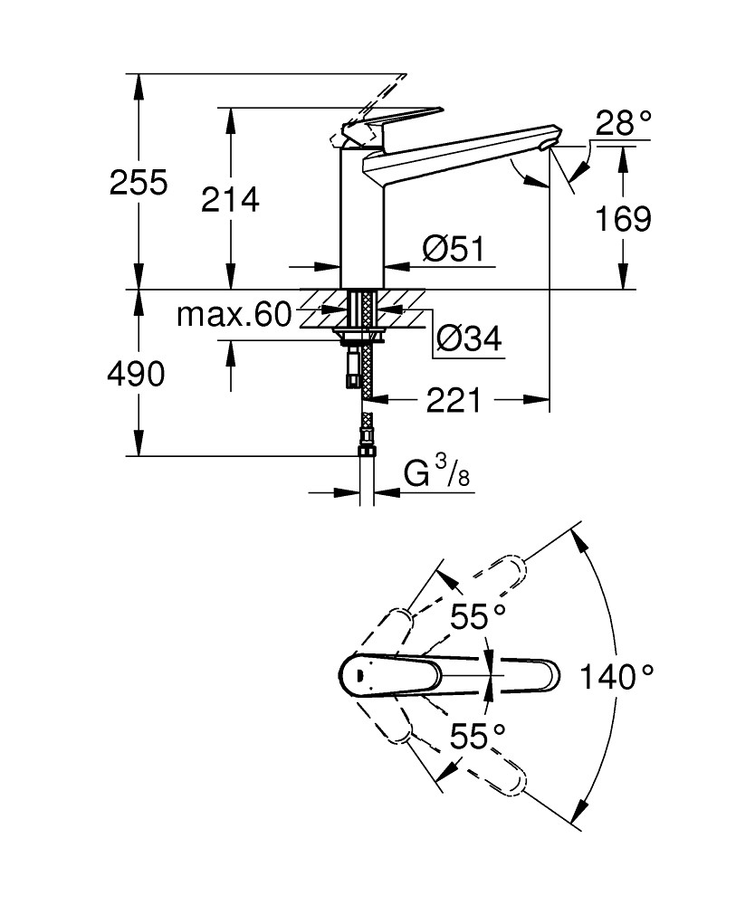 Bản Vẽ Vòi Bếp Nóng Lạnh Grohe 33770002