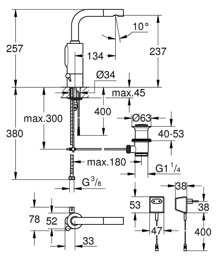 Bản Vẽ Vòi Chậu Grohe Cảm Ứng 36091000