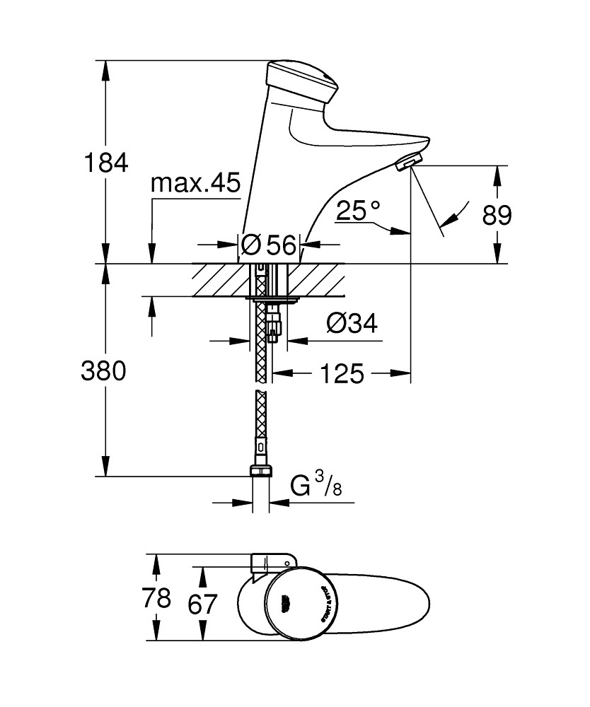 Bản Vẽ Vòi Chậu Grohe Cảm Ứng 36233000