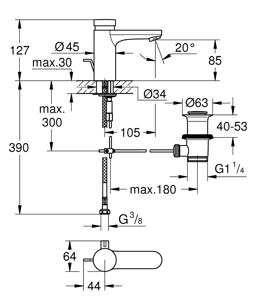 Bản Vẽ Vòi Chậu Grohe Cảm Ứng 36318000