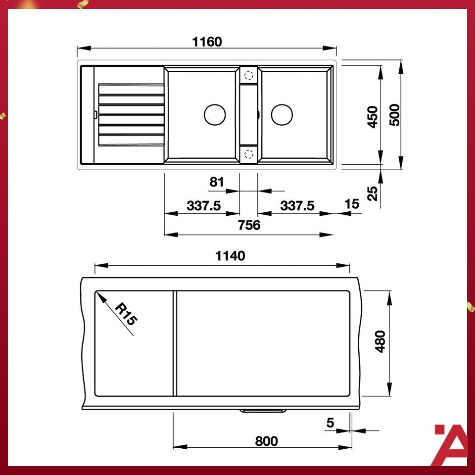 Bản Vẽ Chậu Rửa Bát Hafele 565.76.350