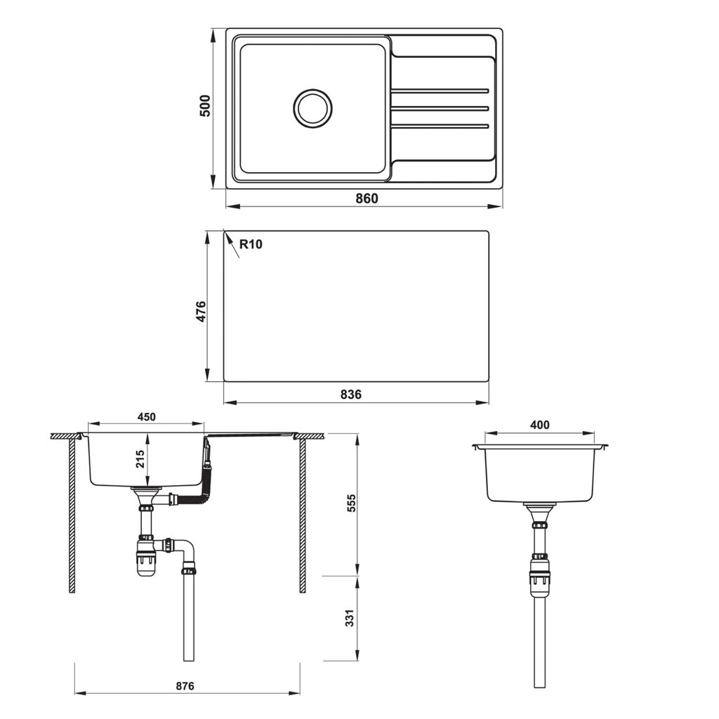 Bản Vẽ Chậu Rửa Bát Hafele  HS-SS8650 (567.20.266) 1 Hố