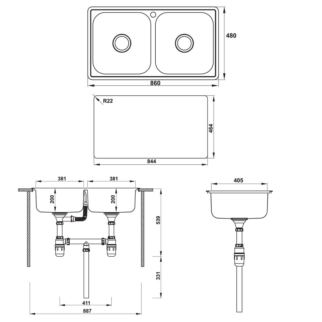 Bản Vẽ Chậu Rửa Bát Hafele HS-SD8648 (567.20.493)