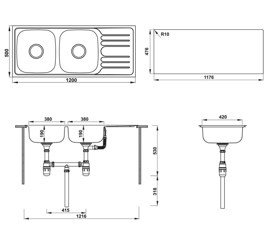 Bản Vẽ Chậu Rửa Bát Hafele HS-SD12050 (567.20.513)