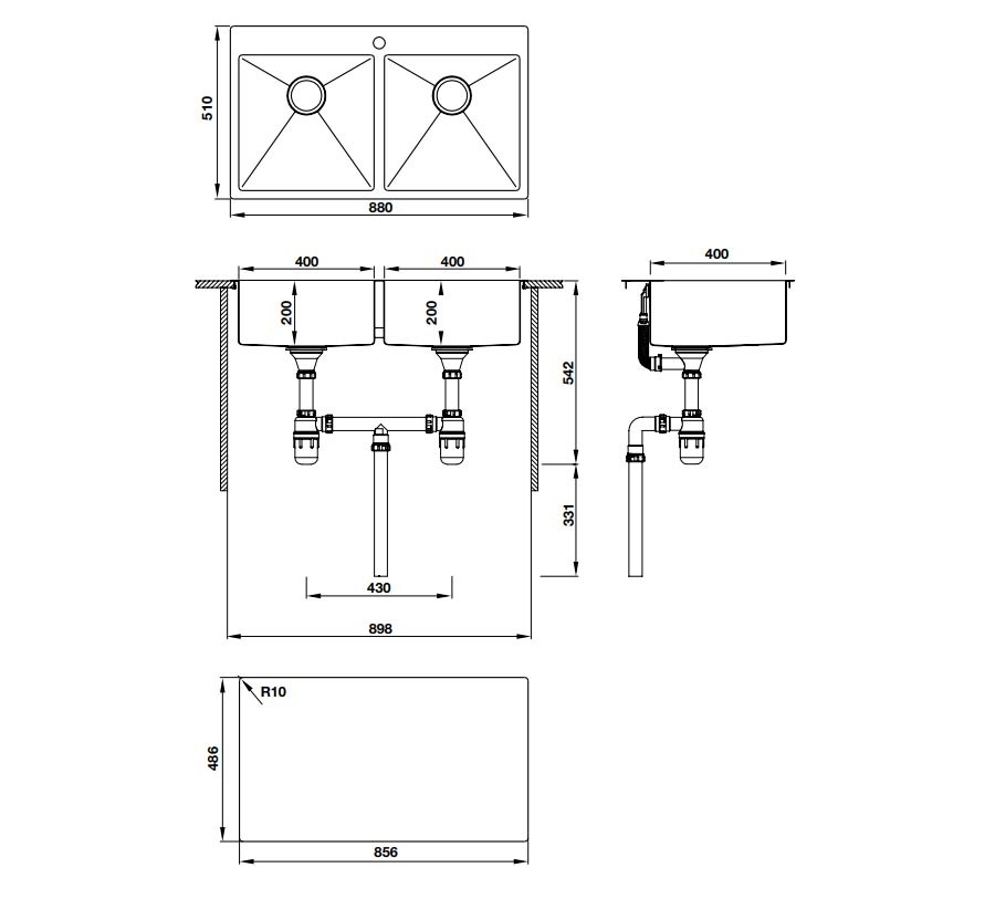 Bản Vẽ Chậu Rửa Bát Hafele  HS-SD8851 (567.20.537)