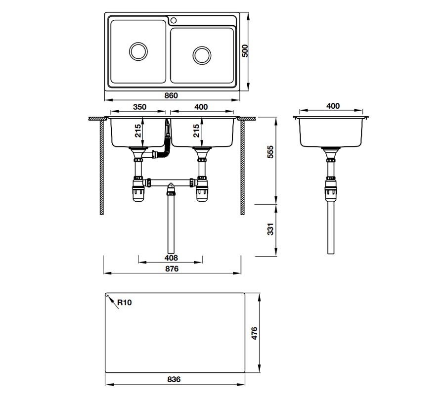 Bản Vẽ Chậu Rửa Bát Hafele  HS-SD8650 (567.20.546)