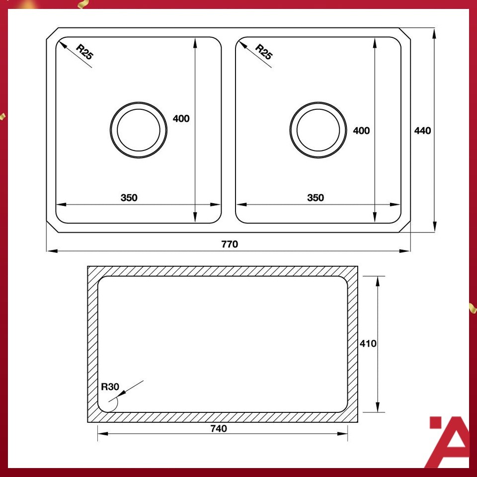 Bản Vẽ Chậu Rửa Bát Hafele  HS-SD7744 (567.23.020)