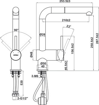 Bản Vẽ Vòi Bếp Hafele HT21-GH1P250 577.55.290