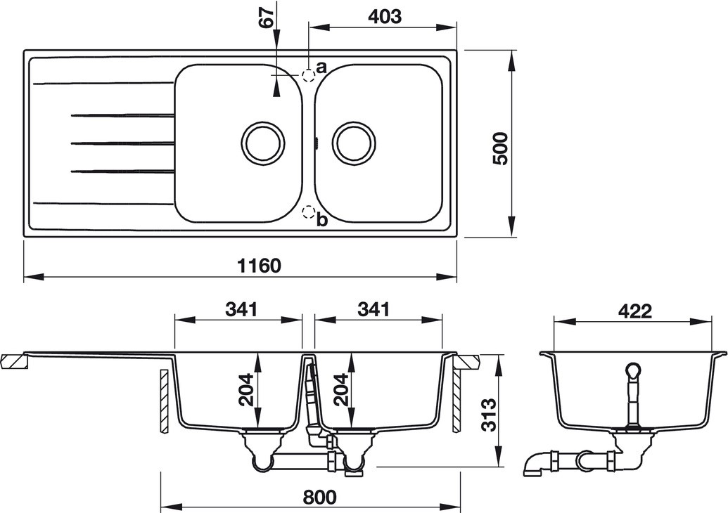 Bản Vẽ Chậu Rửa Bát Hafele HS-GDD11650 (570.35.360) 2 Hố