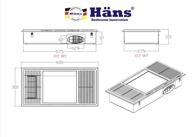 Bản vẽ quạt sửa âm trần Hans HA2