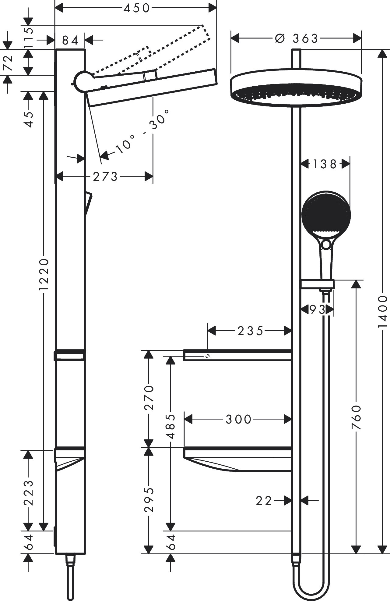 Bản Vẽ Sen Tắm Cây Hansgrohe 26842700