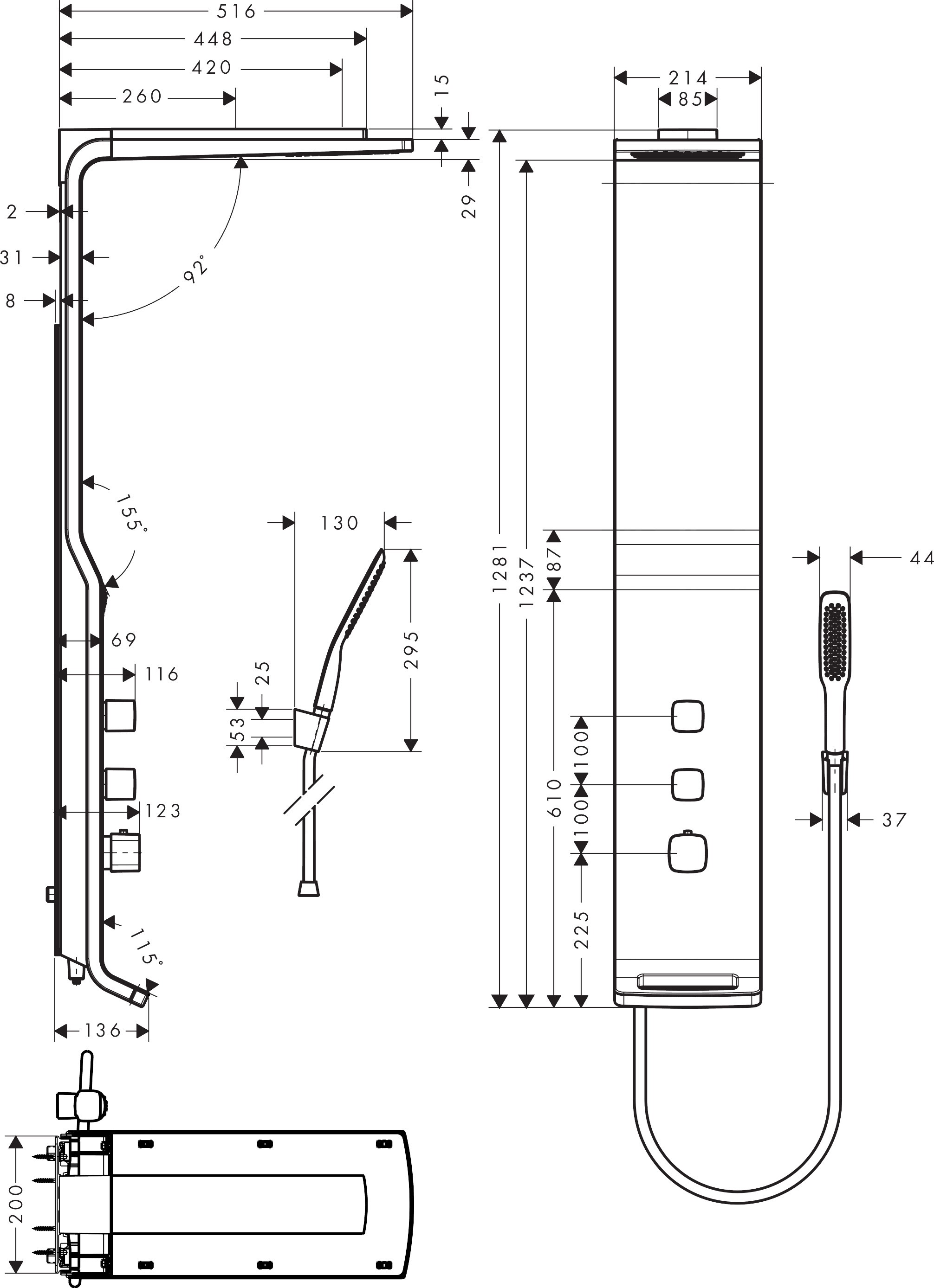 Bản Vẽ Sen Tắm Cây HansGrohe Raindance Lift 180 27008400