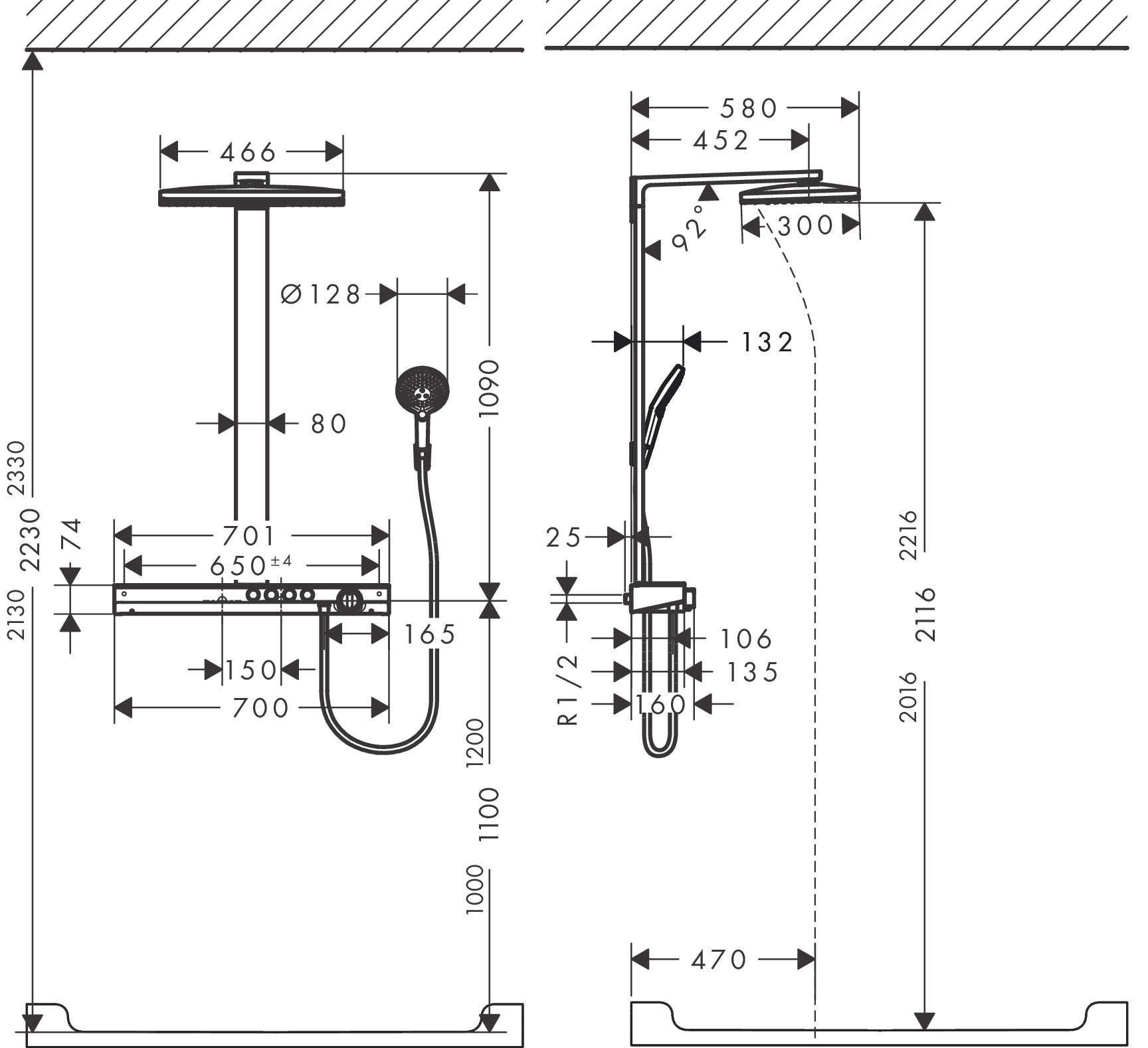 Bản Vẽ Sen Tắm Cây HansGrohe 27109400