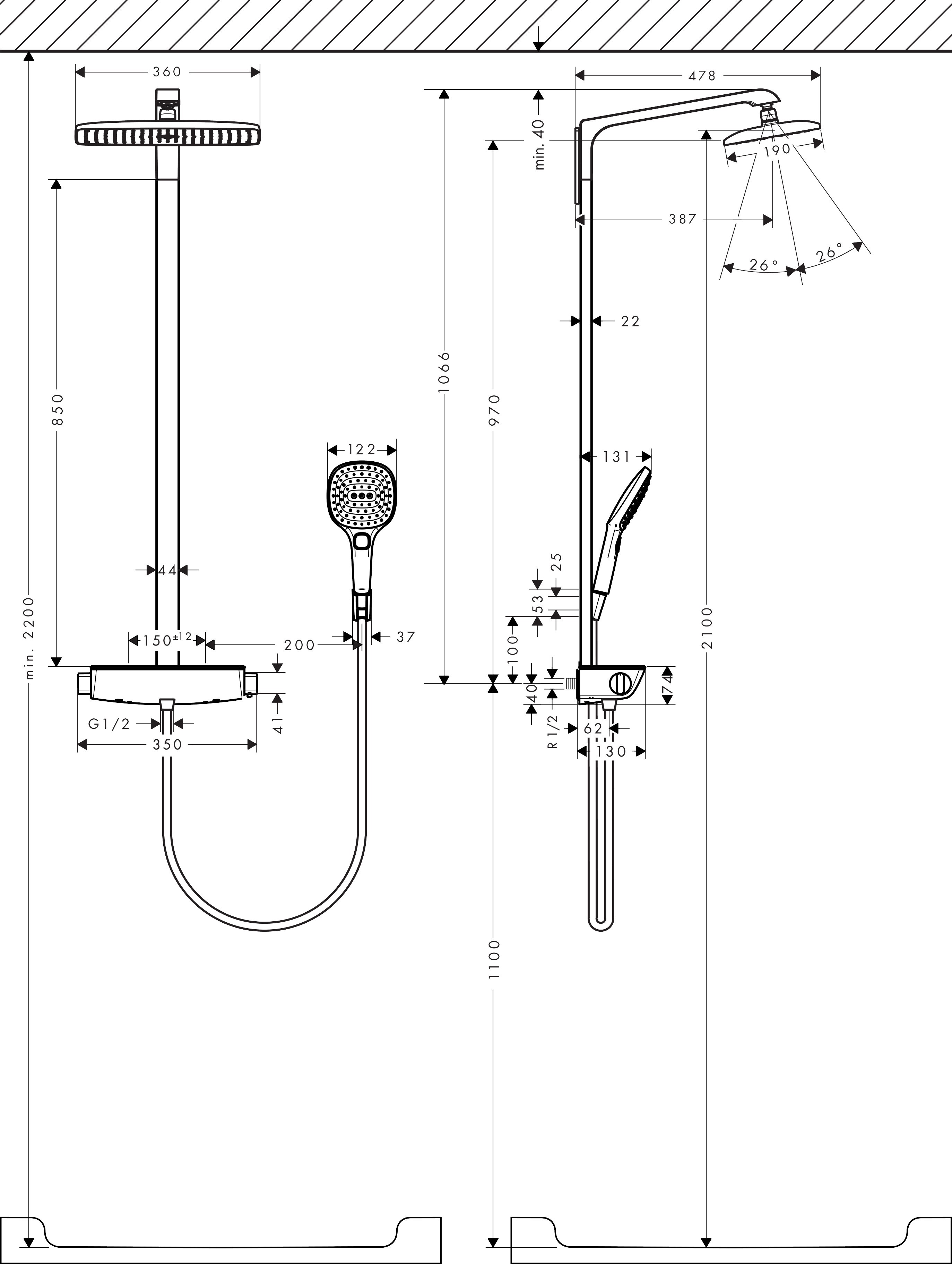 Bản Vẽ Sen Tắm Cây Hansgrohe Raindance E Showerpipe 360 27112400