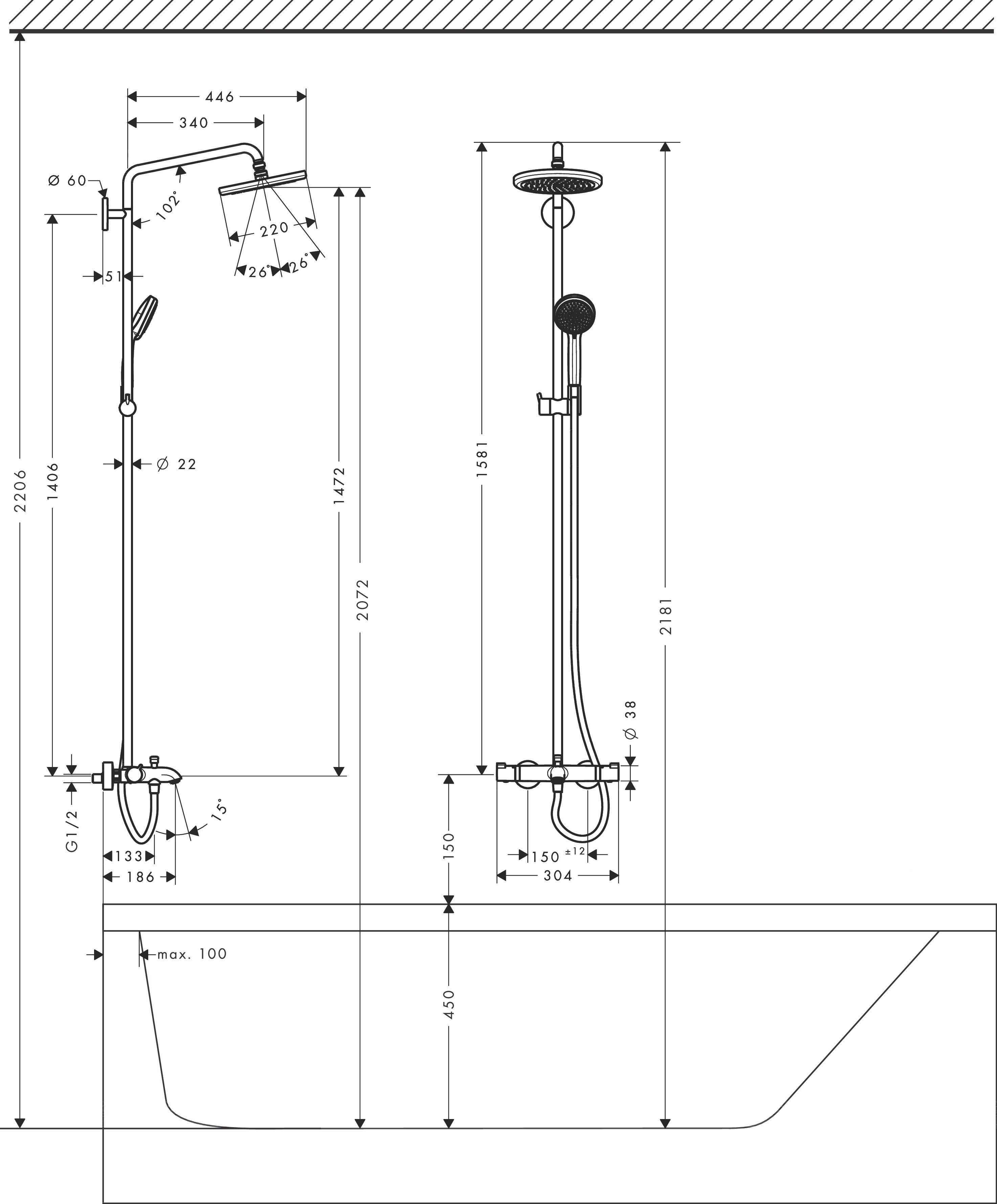 Bản Vẽ Sen Tắm Cây Hansgrohe 27223000