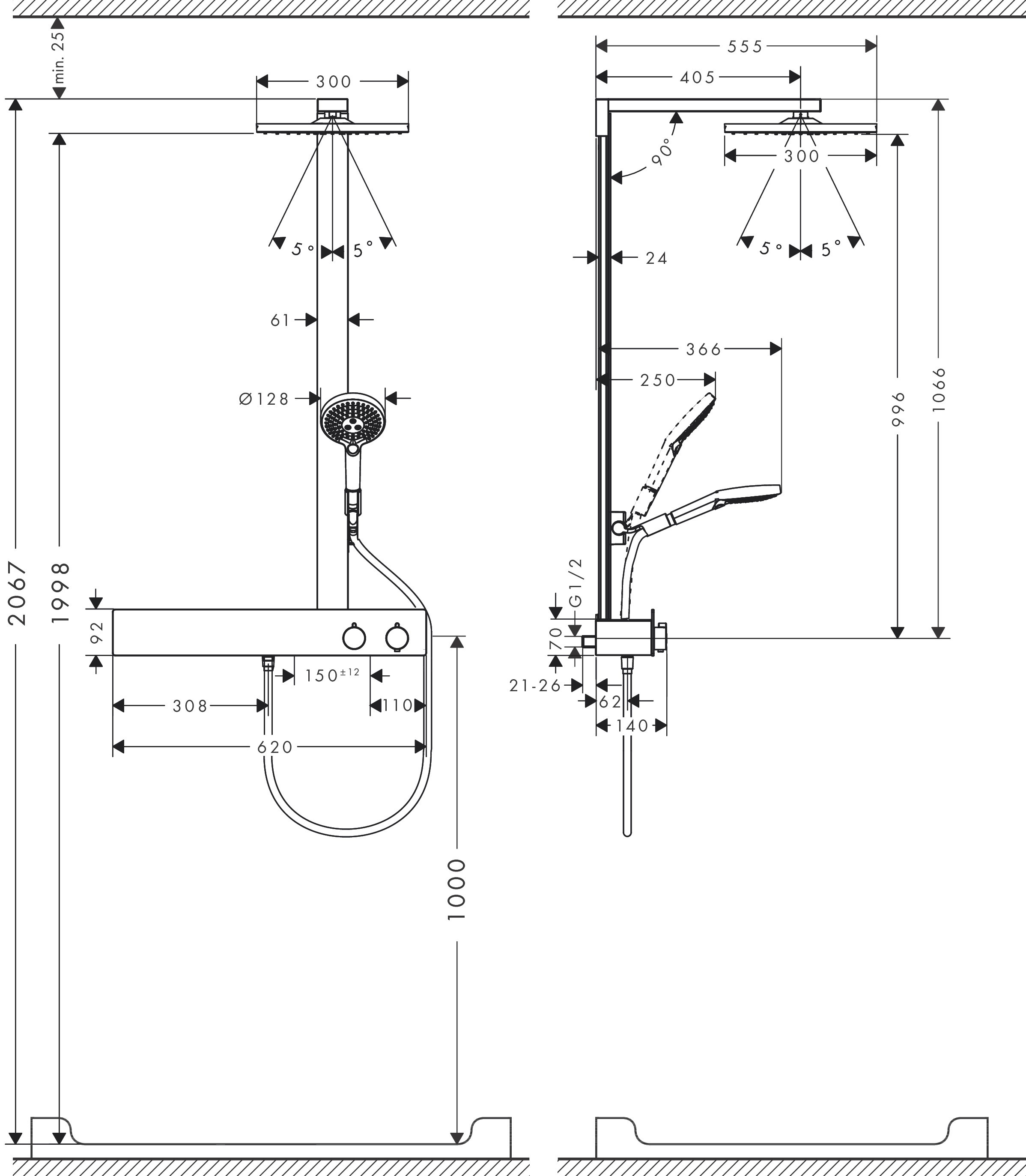 Bản Vẽ Sen Tắm Cây HansGrohe Raindance E 300 27363000