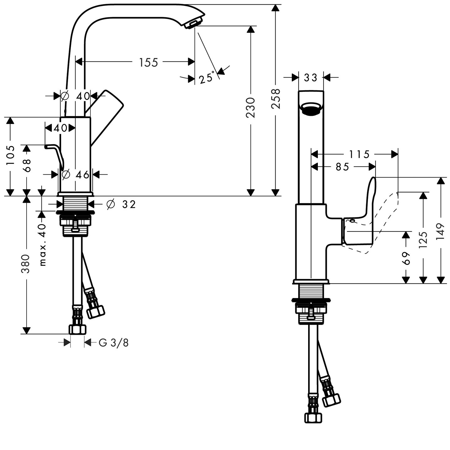 Bản Vẽ Vòi Lavabo Hasgrohe 31087000