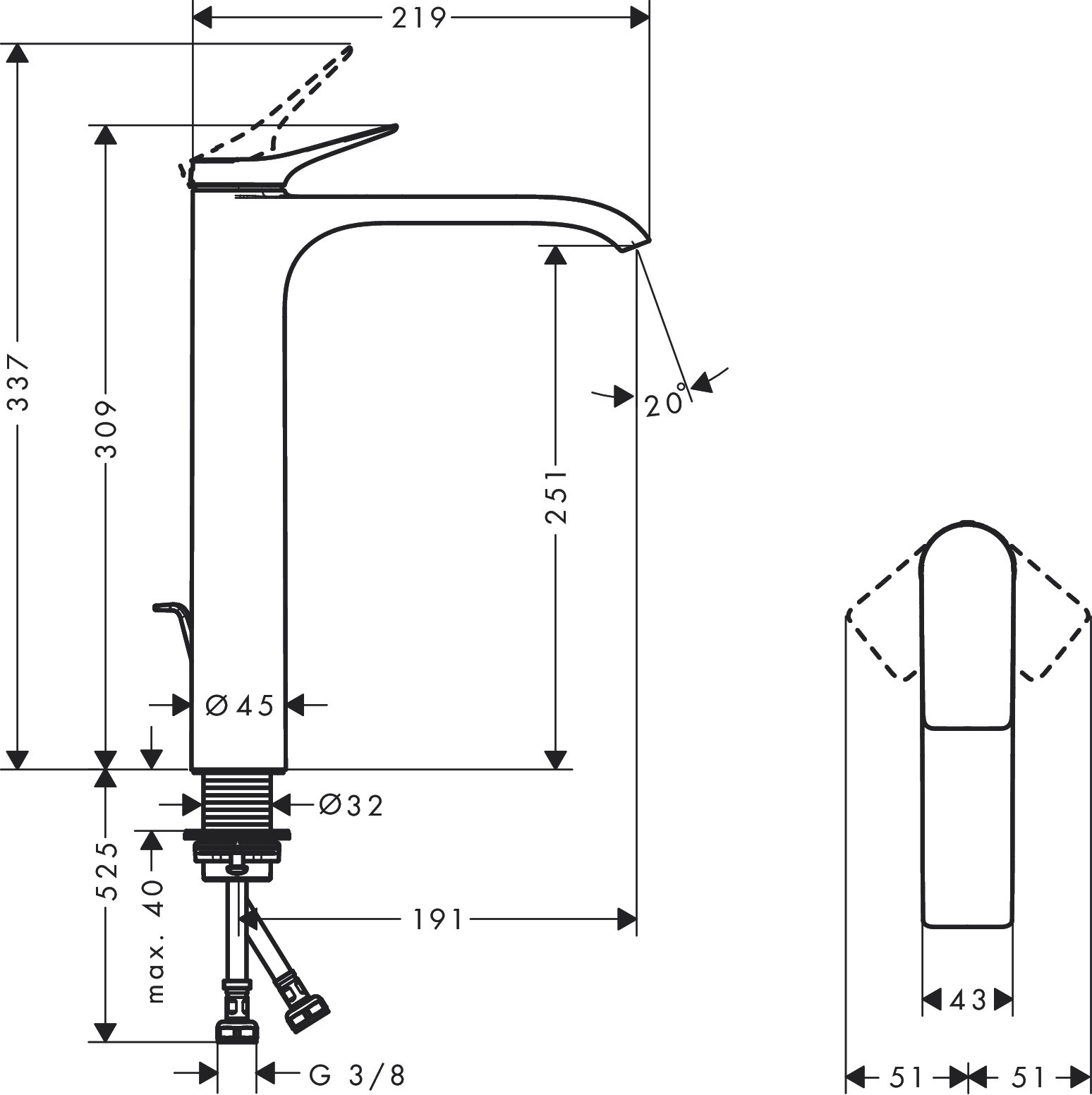 Bản Vẽ Vòi Lavabo Hansgrohe 75040000