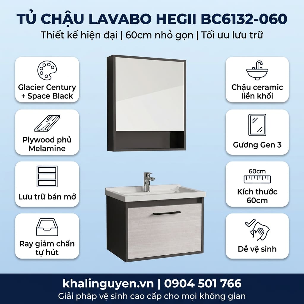Thông tin tủ lavabo HEGII BC6132-060