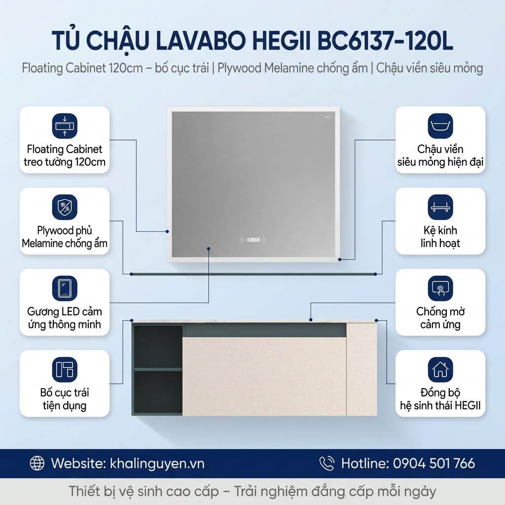 Ưu điểm tủ chậu lavabo HEGII BC6137-120L 