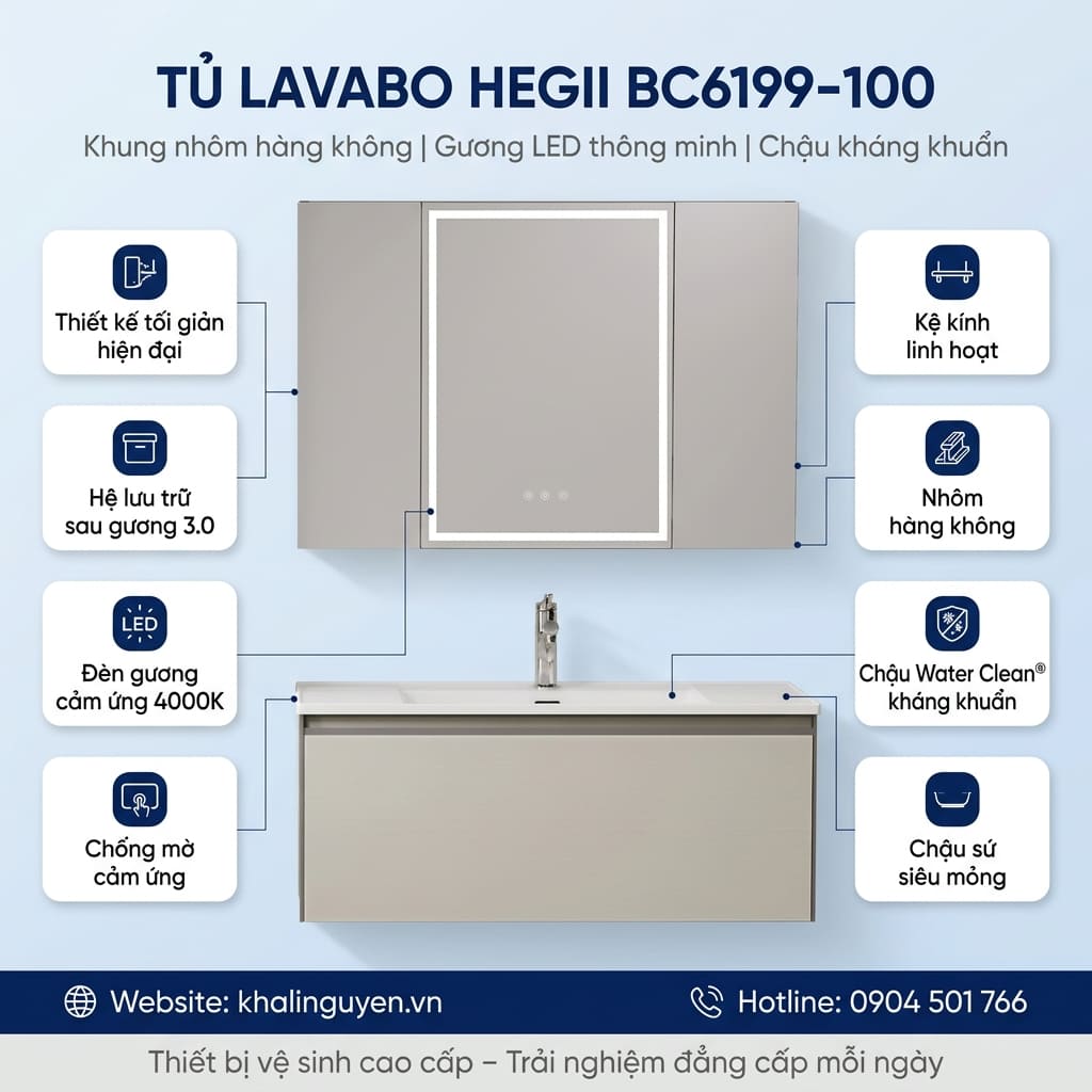 Thông tin tủ lavabo HEGII BC6199-100