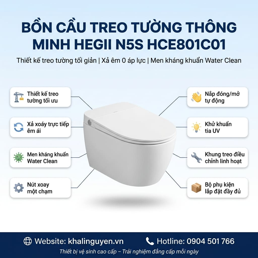 Thông tin bồn cầu treo tường thông minh HEGII N5S HCE801C01