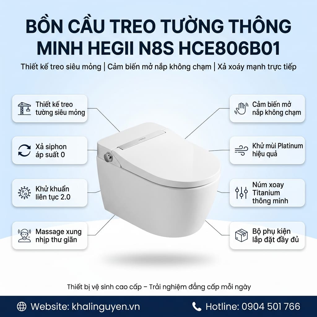 Thông tin bồn cầu treo tường thông minh HEGII N8S HCE806B01