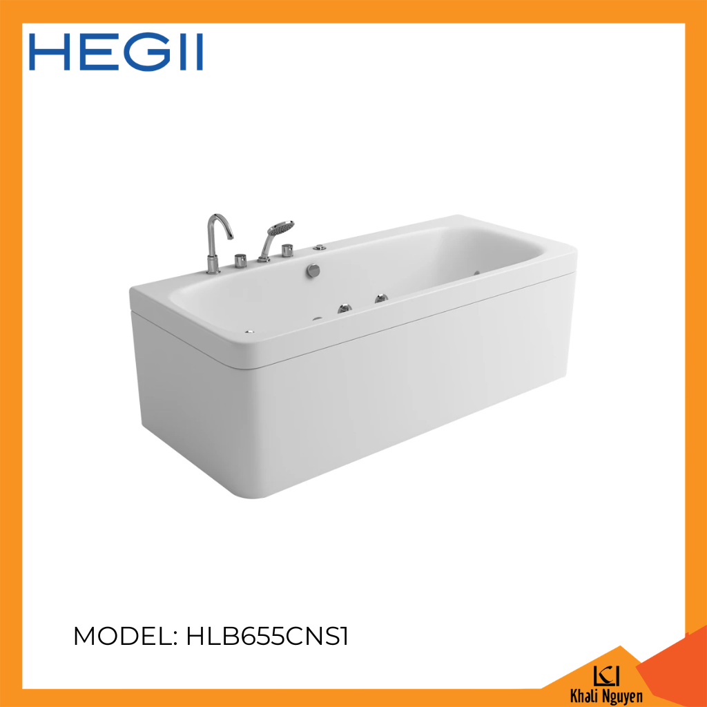 Bồn tắm massage HEGII HLB655CNS1 | Hệ thống massage thủy lực toàn thân | Dung tích 210L | Đèn LED viền bồn
