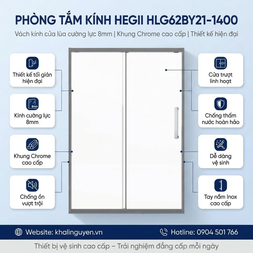 Ưu điểm phòng tắm kính cửa lùa HEGII HLG62BY21-1400