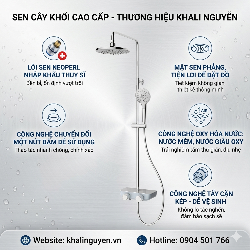 Bộ sen tắm cây Hegill HMF116-333 | Lõi sen Neoperl nhập khẩu Thụy Sĩ | Công nghệ pha trộn nước giàu oxy