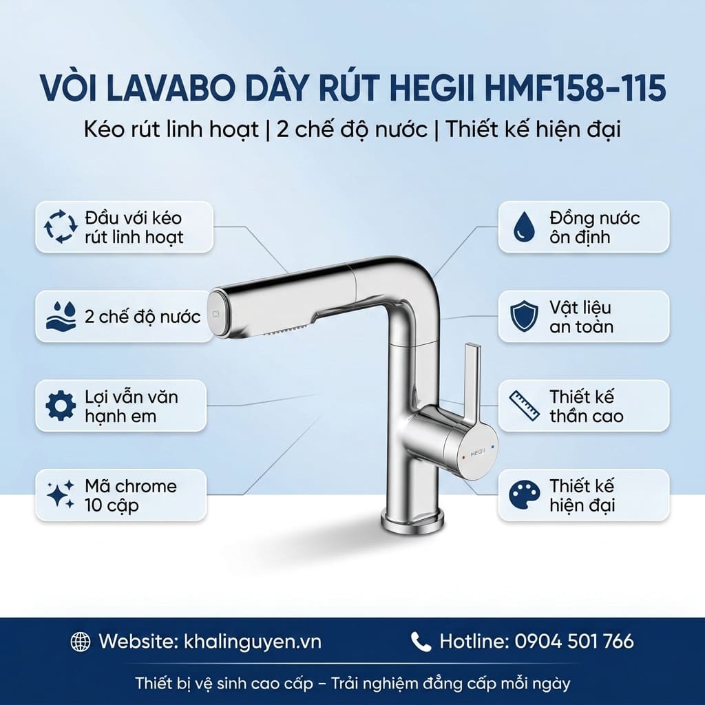 Thông tin vòi Lavabo dây rút HEGII HMF158-115