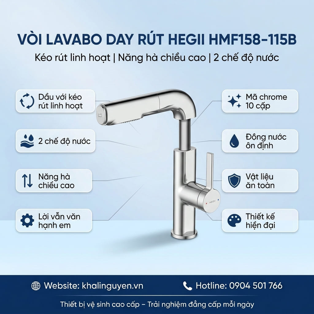 Thông tin vòi Lavabo dây rút HEGII HMF158-115B